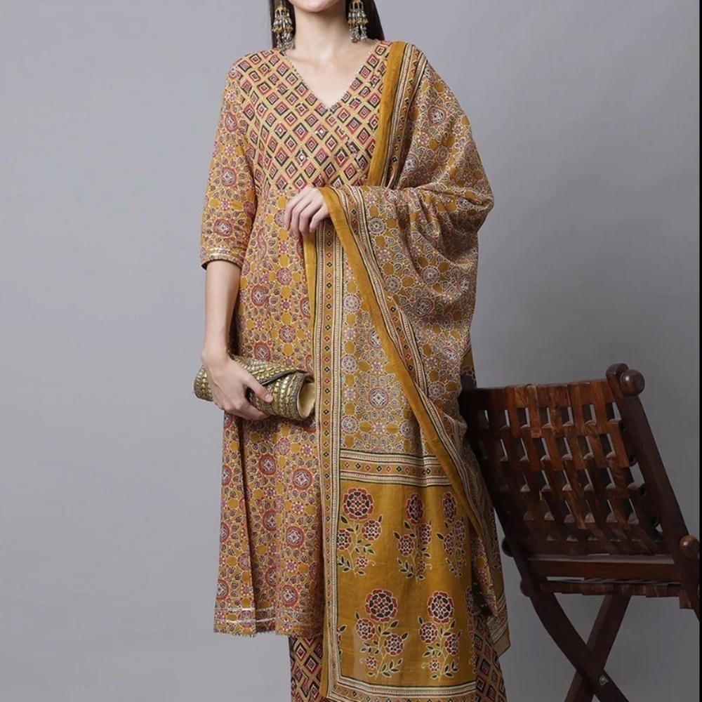 Boho dress/cover up Embroidered Indie Sari Ocre Marigold Yellow Size S/M
